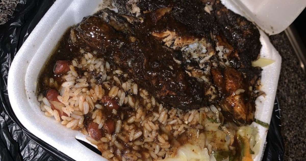 Jerk chicken with rice and vegetables at My Youth