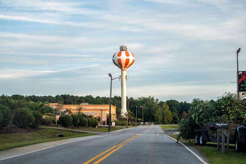 Pooler water tower striped orange and white