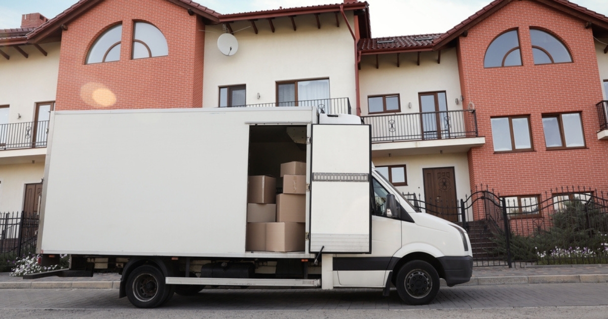 Specialized moving truck carefully packed with moving boxes. 